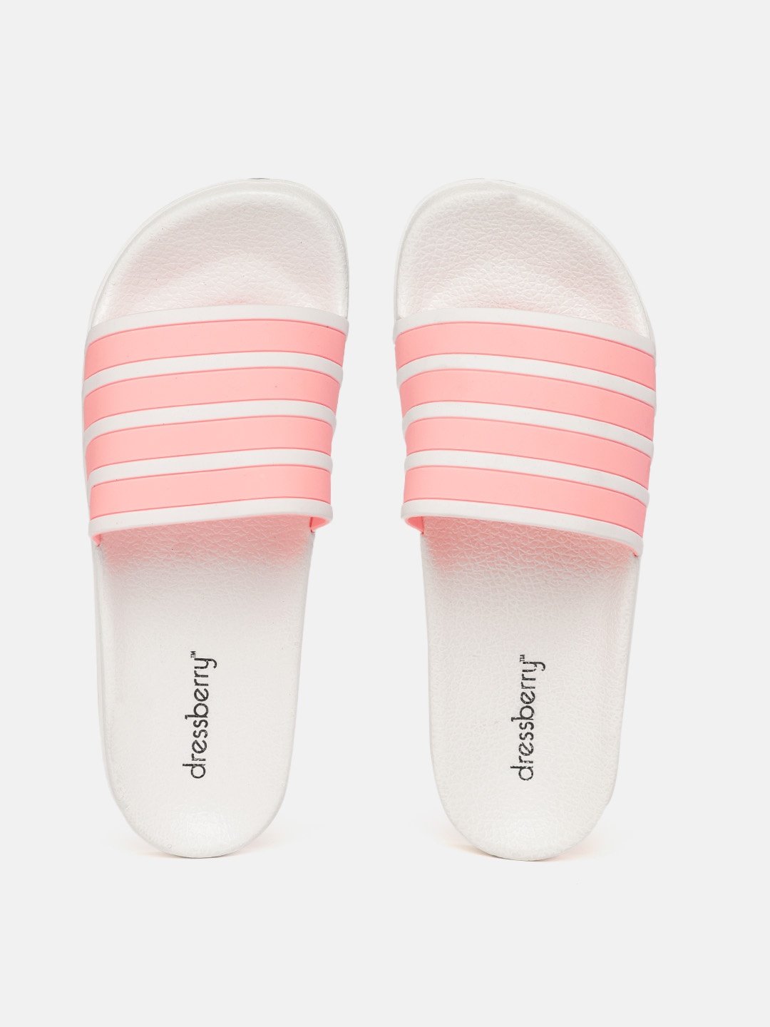 

DressBerry Women Pink & White Striped Sliders