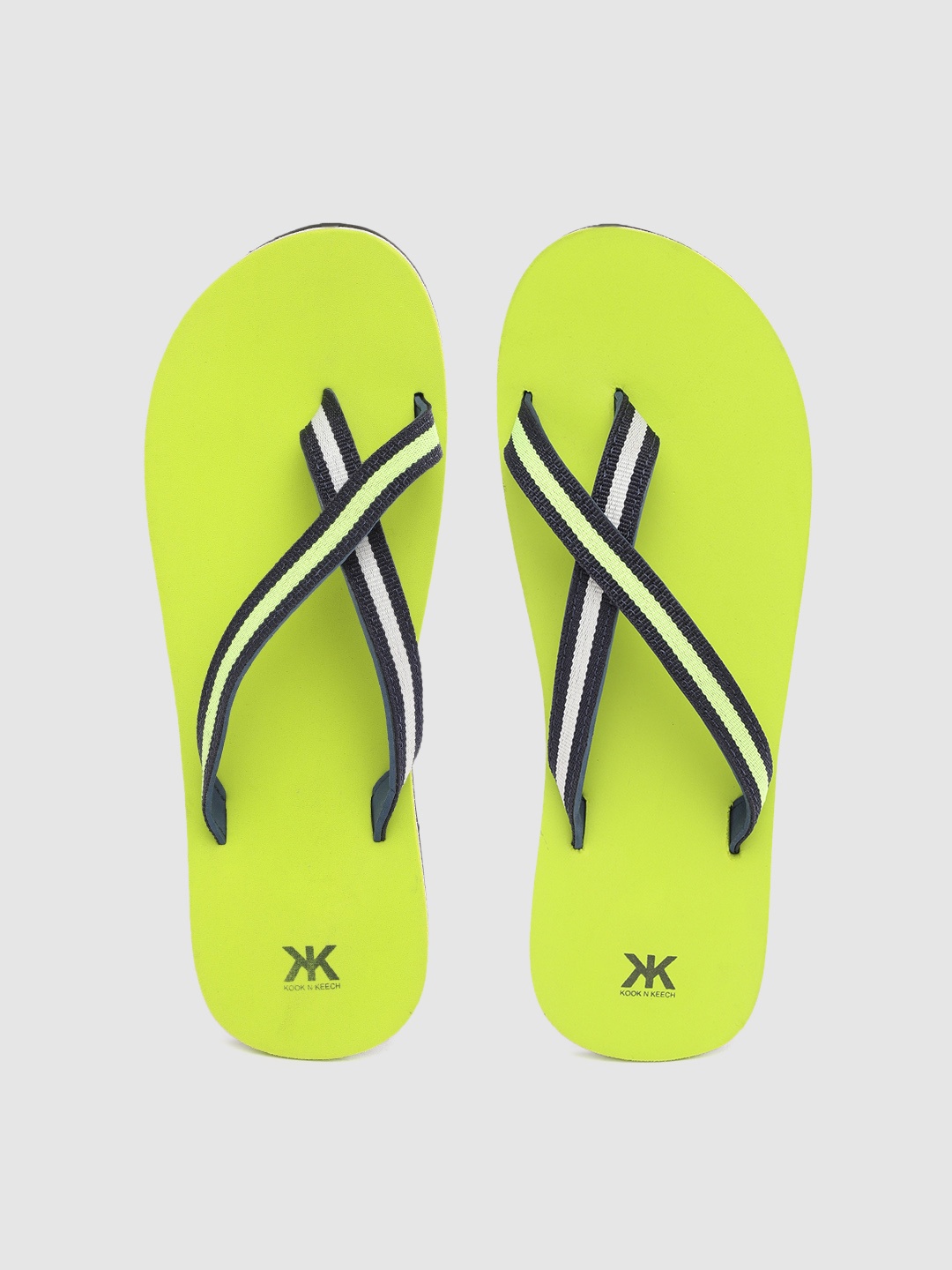 

Kook N Keech Women Fluorescent Green & Navy Blue Striped One Toe Flip-Flops