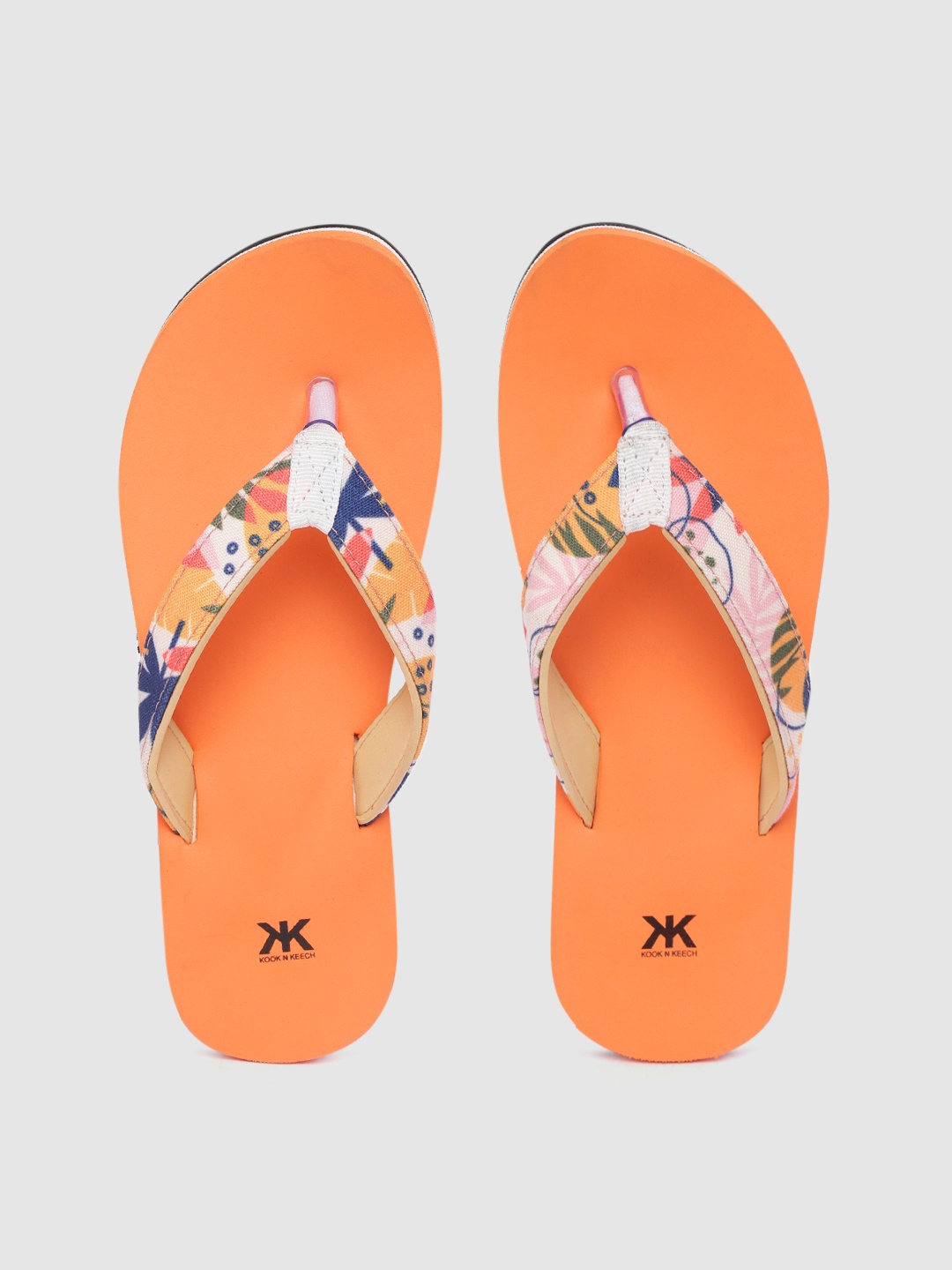 

Kook N Keech Women Orange & White Tropical Print Thong Flip-Flops