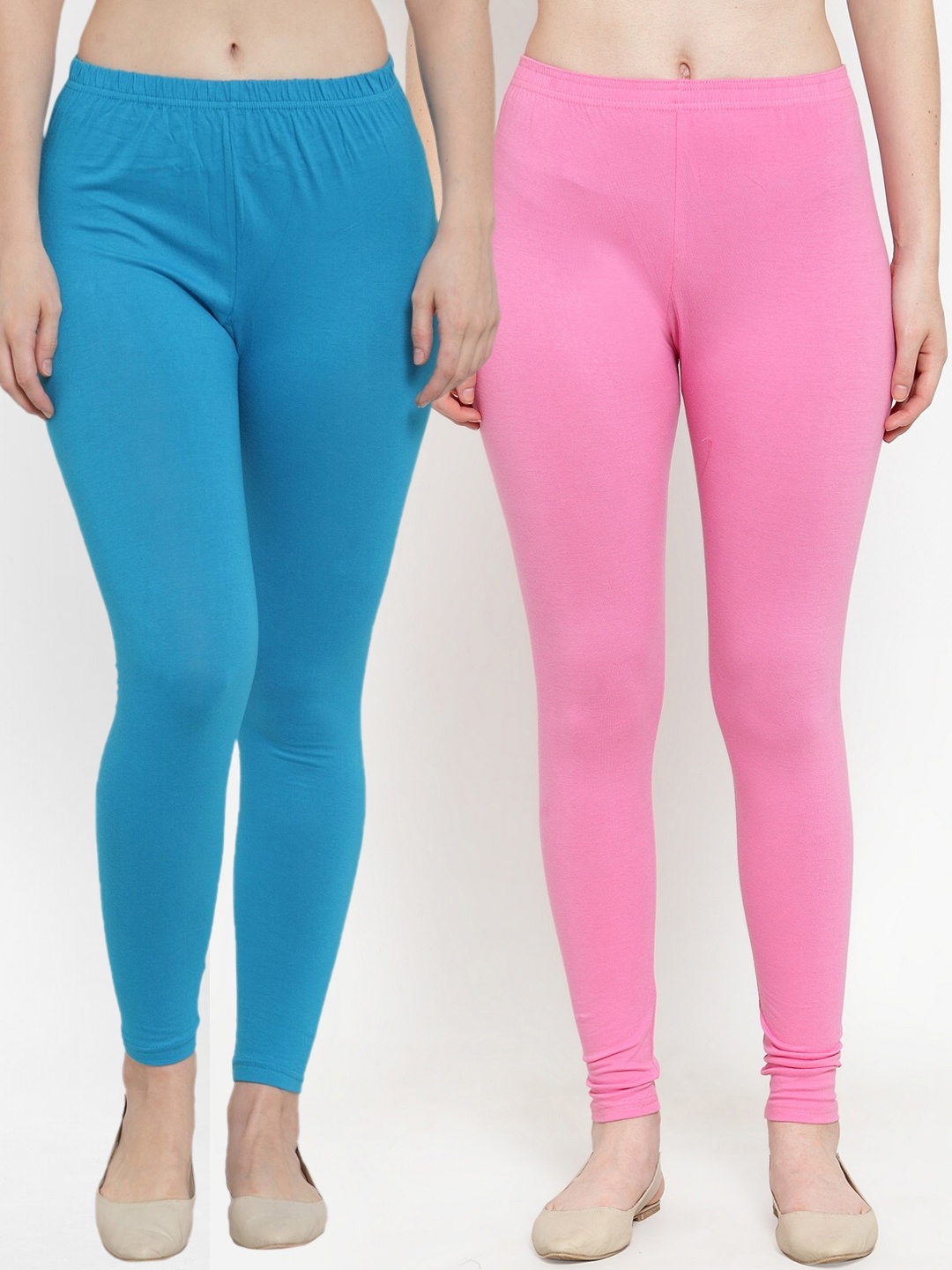 

GRACIT Women Pack Of 2 Solid Ankle-Length Leggings, Pink