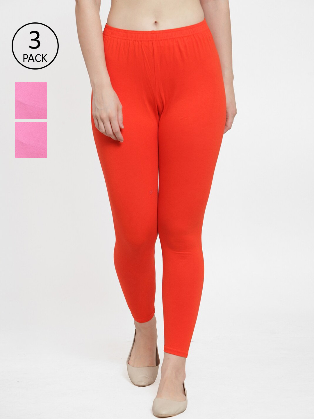 

GRACIT Women Pack Of 3 Solid Leggings, Pink