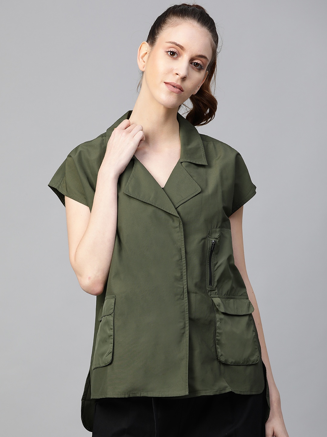 

Bhaane Women Olive Green Regular Fit Solid Casual Shirt