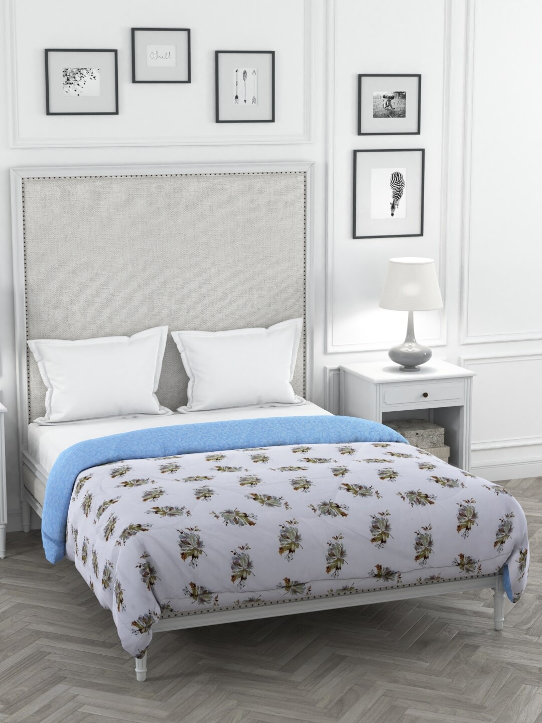 

Clasiko White & Blue Floral Mild Winter 233 GSM Double Bed Comforter