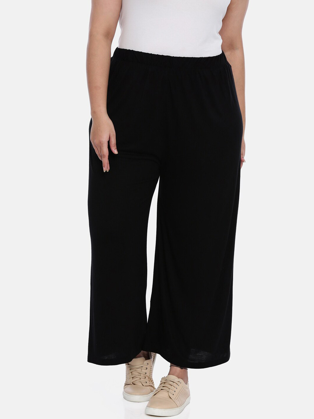

The Pink Moon Women Black Solid Straight Palazzos