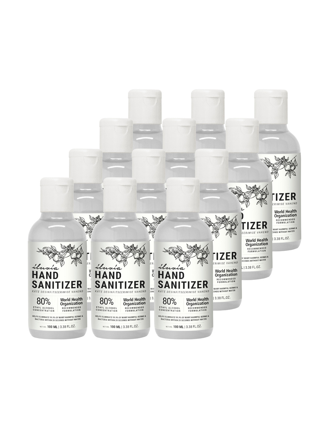 

iluvia Professional Pack of 12 Hypoallergenic Gel Sanitizer 100 ml each, Transparent