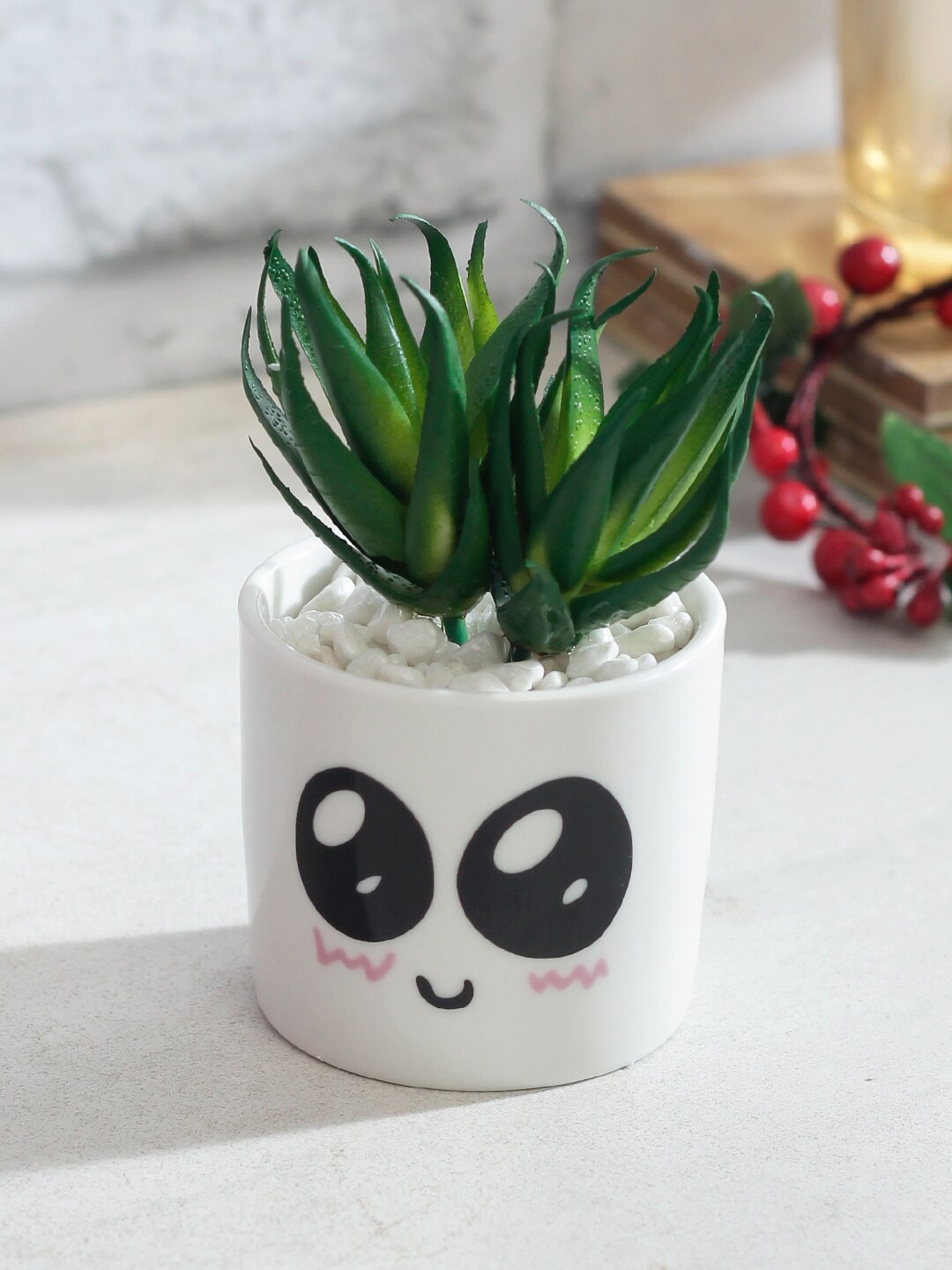 

TAYHAA Green Artificial Succulent Plant With White Pot
