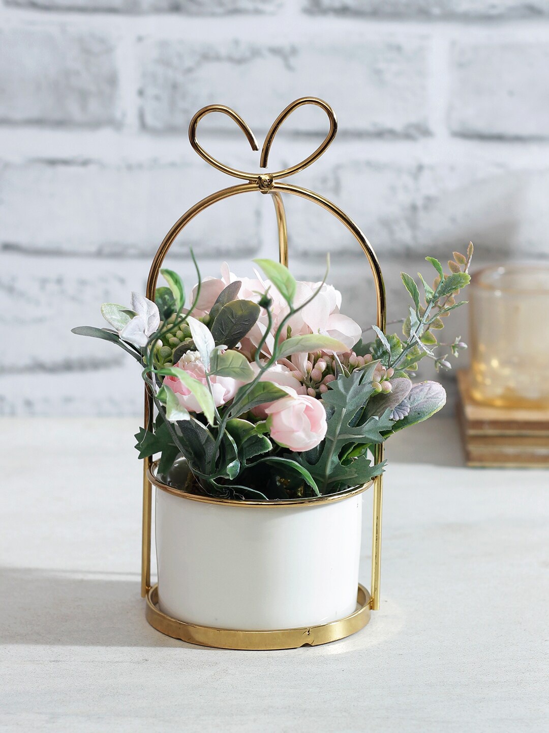

TAYHAA Pink & Green Artificial Plant With White Pot