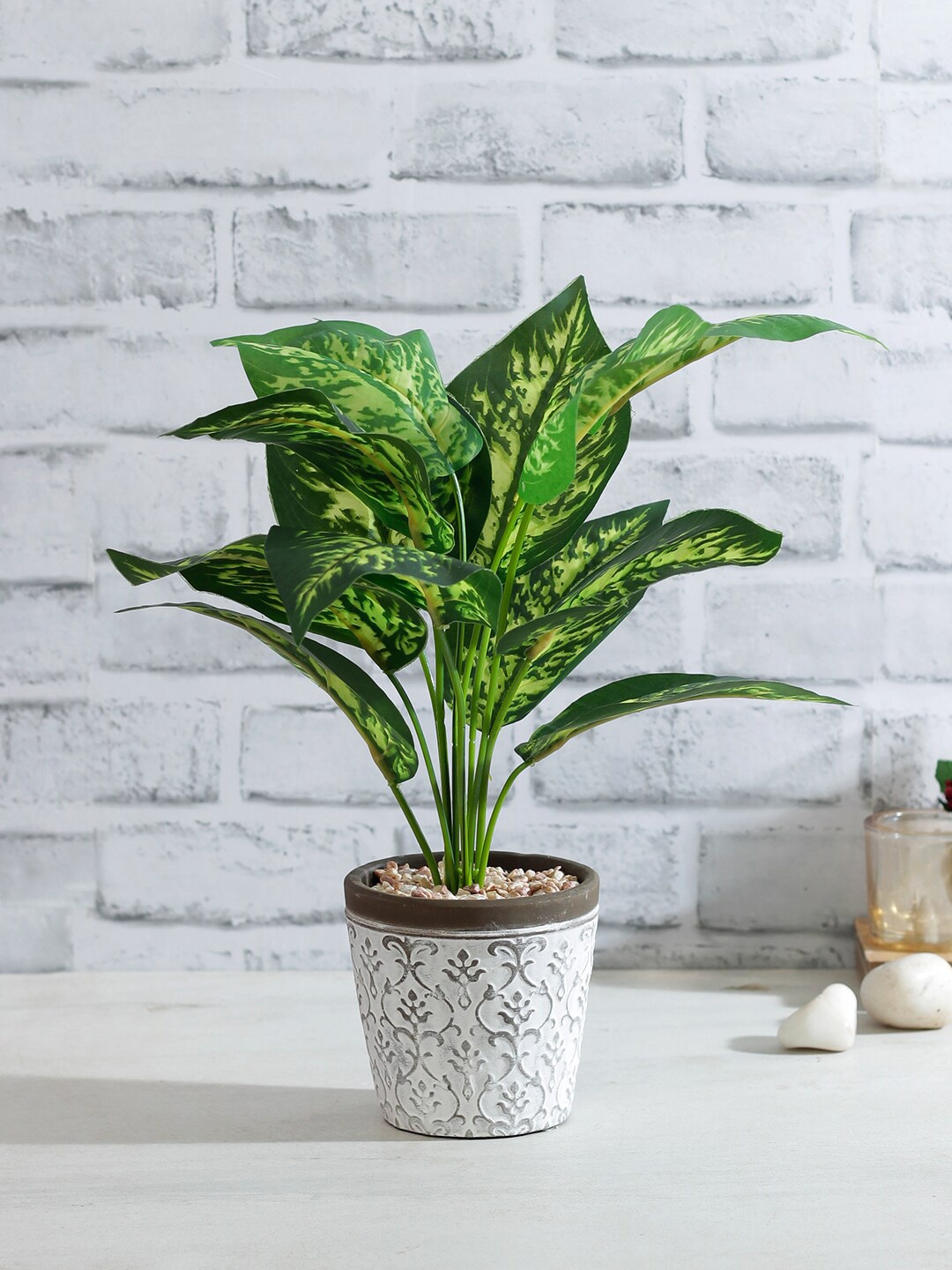 

TAYHAA Green Artificial Money Plant Bonsai With White Pot