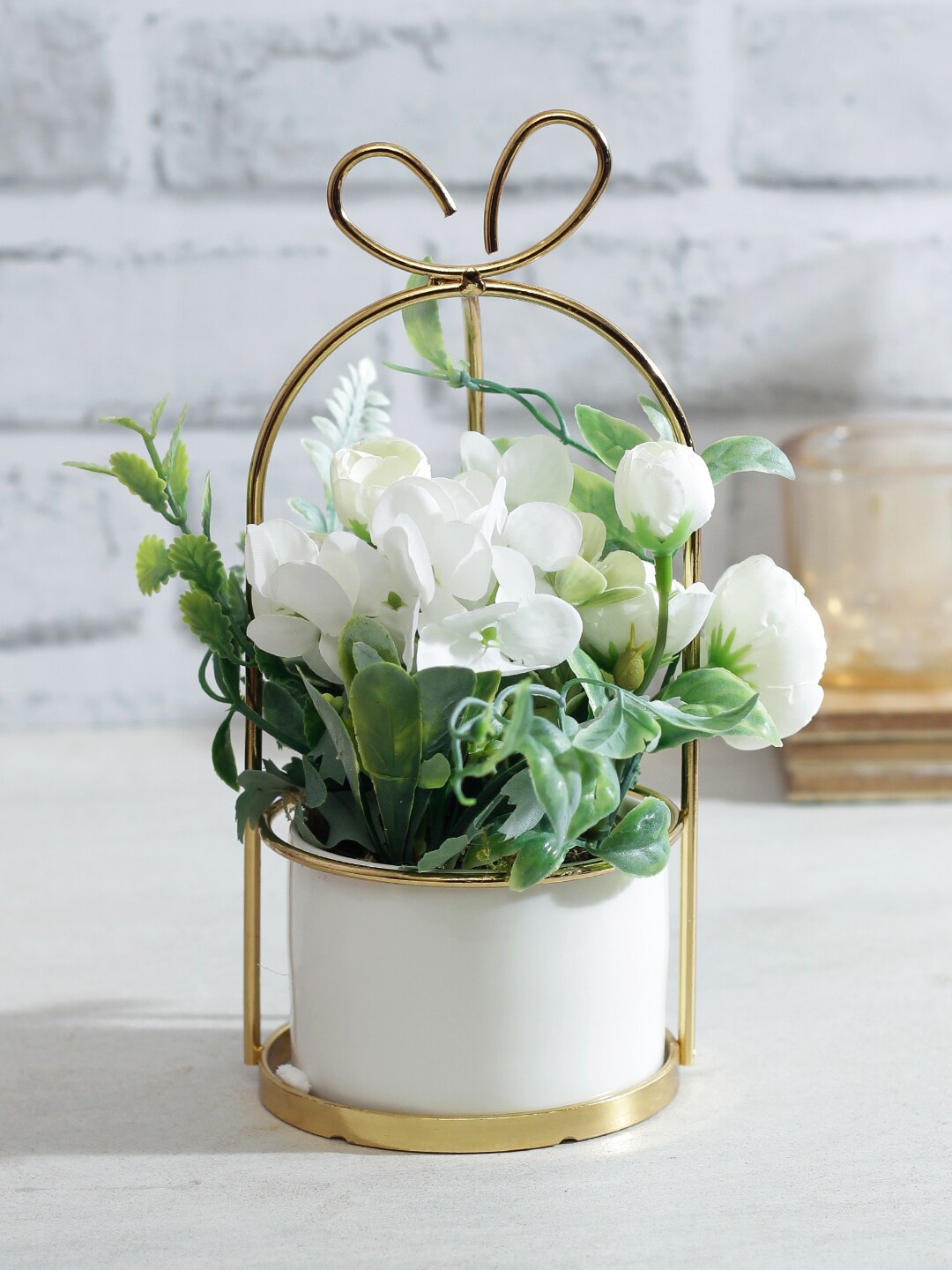 

TAYHAA White & Green Artificial Flowers Plant With Pot & Stand