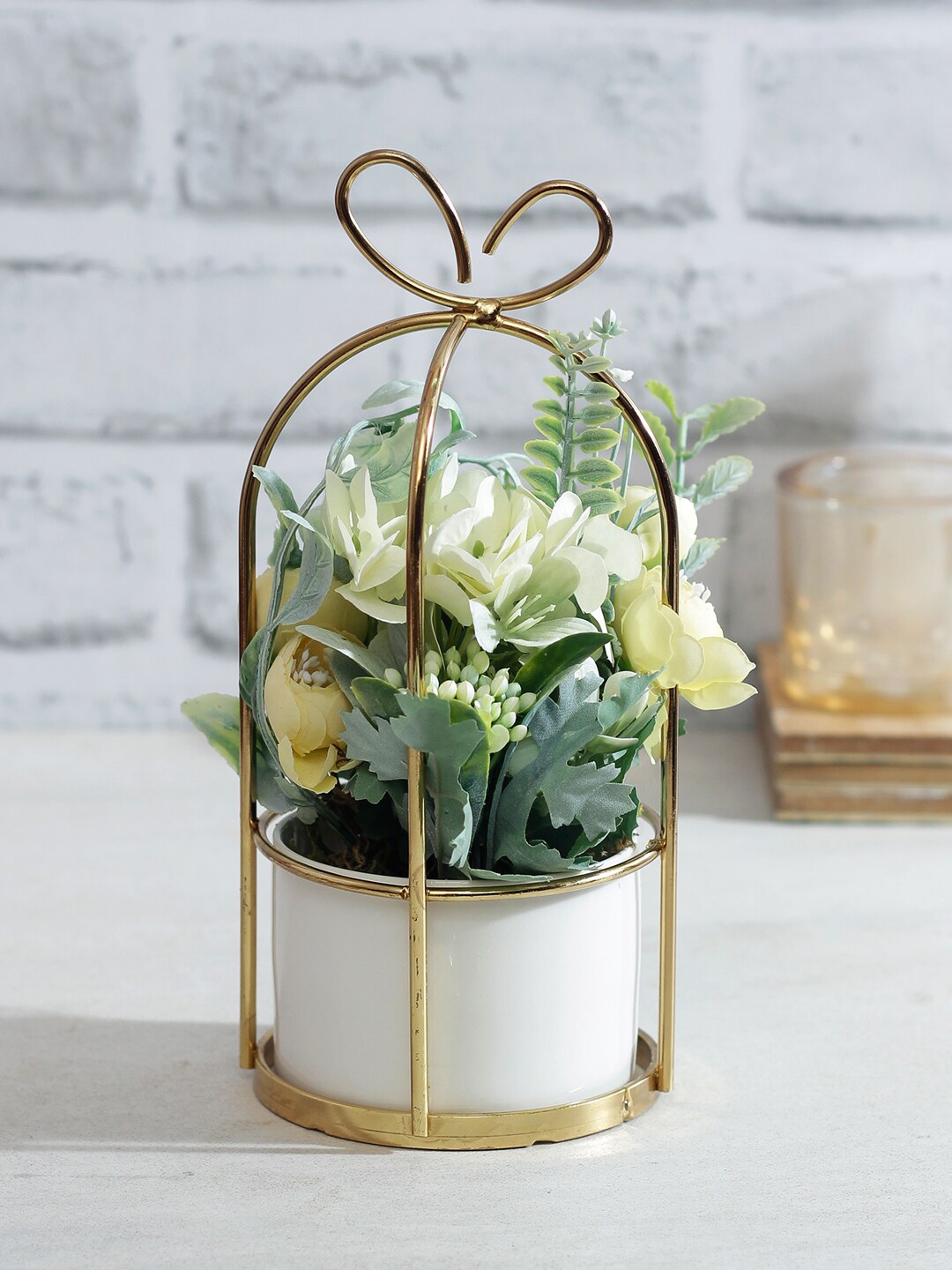 

TAYHAA Green & Yellow Artificial Flowers Plant With Pot & Stand