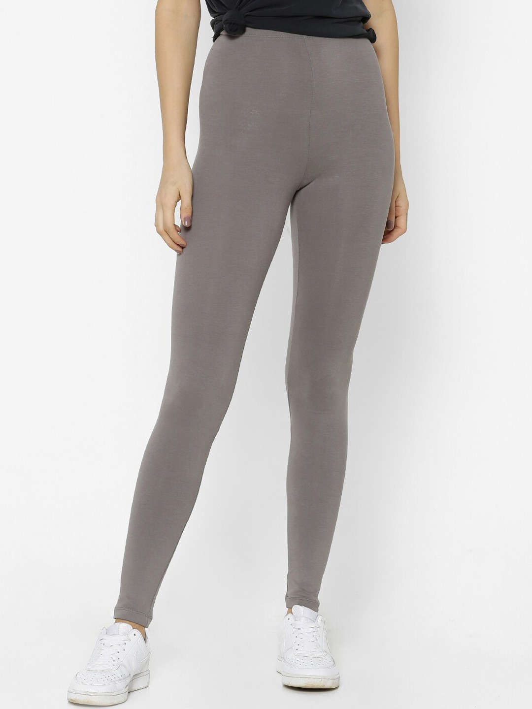 

FOREVER 21 Women Grey Solid Ankle-Length Leggings