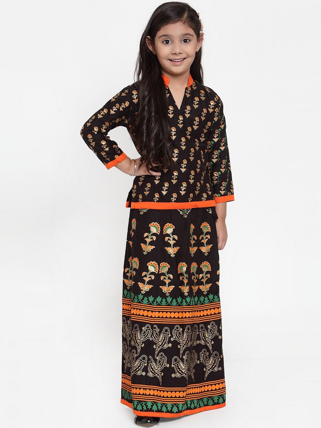 

Baani Creations Black & Gold-Toned Printed Ready to Wear Lehenga with Blouse