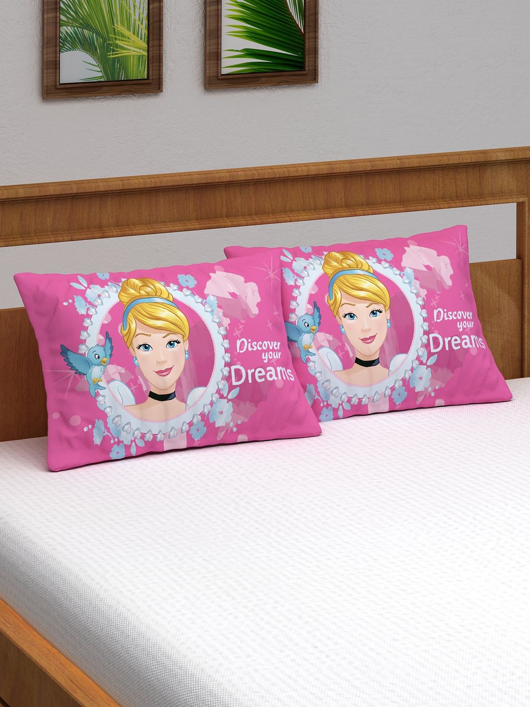 

Disney Athom Trendz Unisex Kids Set of 2 Pink & Yellow Princess Print Pillow Covers