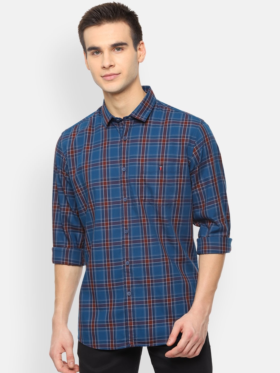 

Louis Philippe Jeans Men Blue Slim Fit Checked Casual Shirt