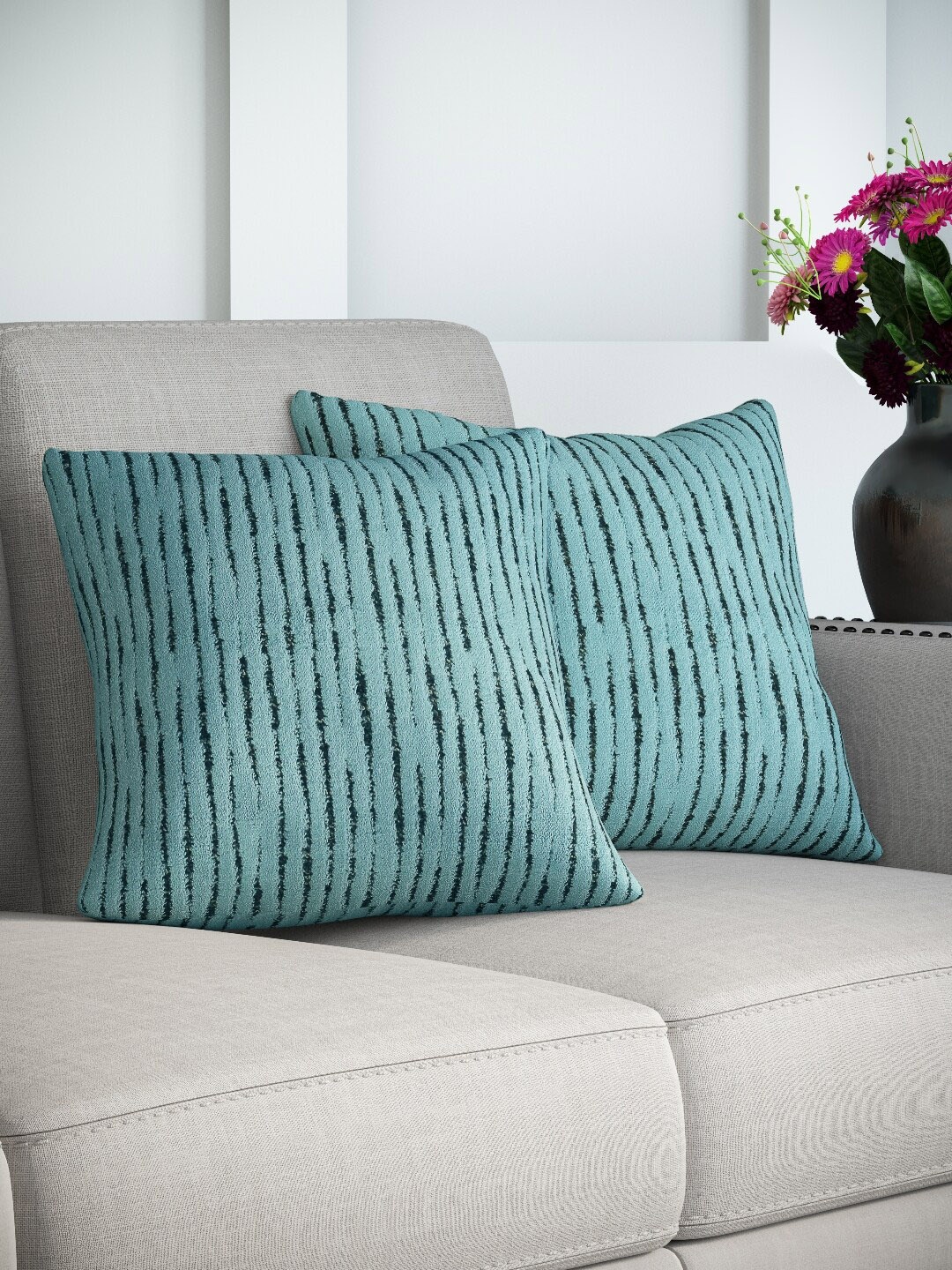 

DDecor Blue Set of 2 Abstract Square Cushion Covers