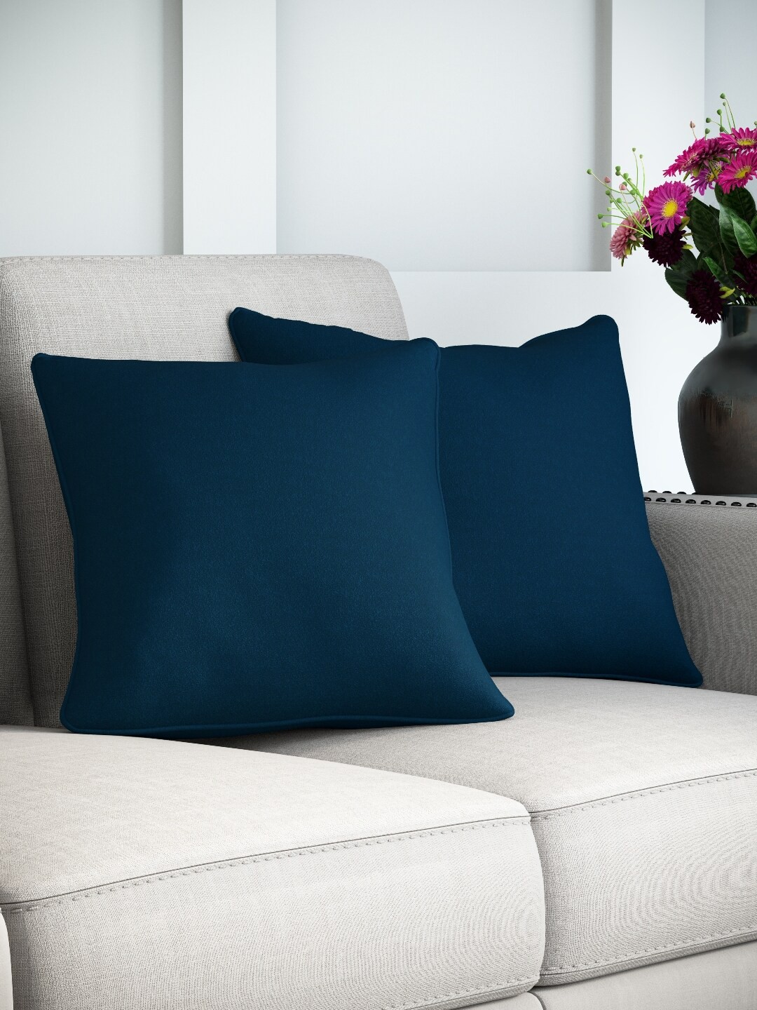 

DDecor Blue Set of 2 Solid Square Linen Cushion Covers