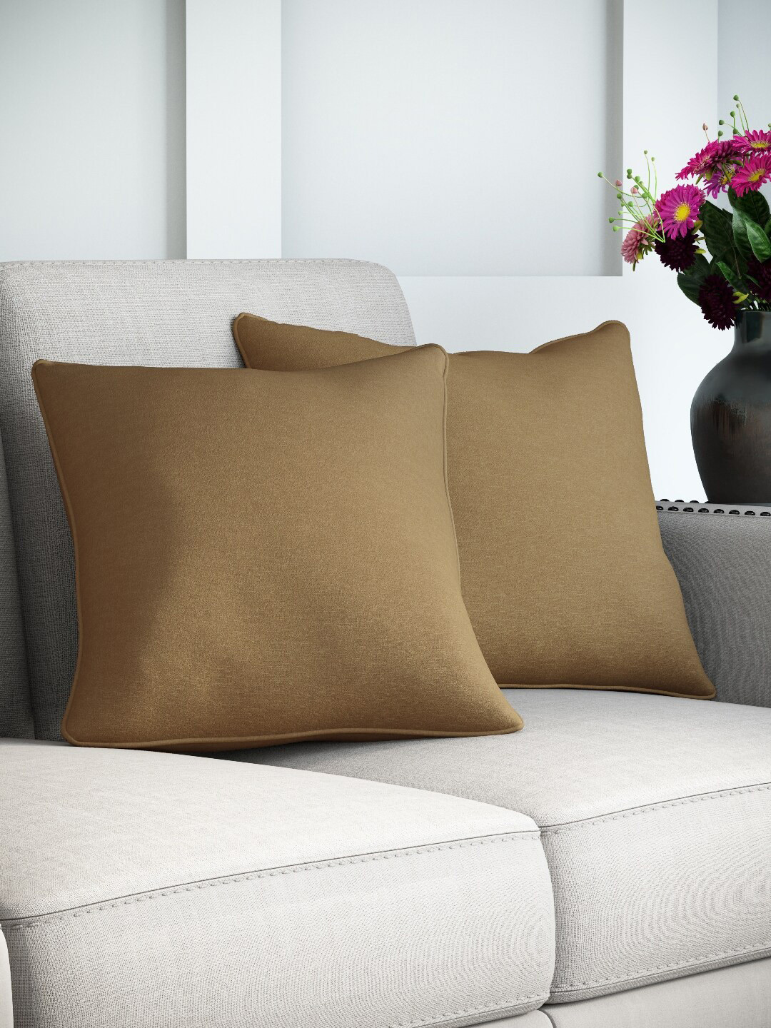 

DDecor Beige Set of 2 Solid Square Cushion Covers