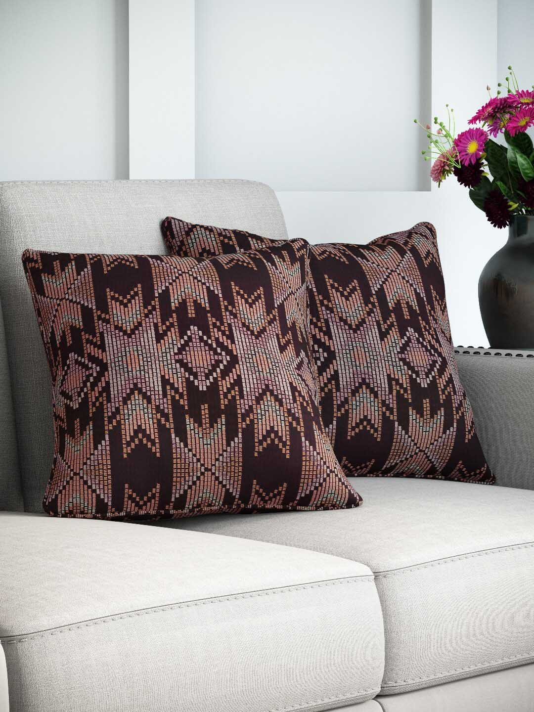 

DDecor Purple & Brown Set of 2 Geometric Square Cushion Covers