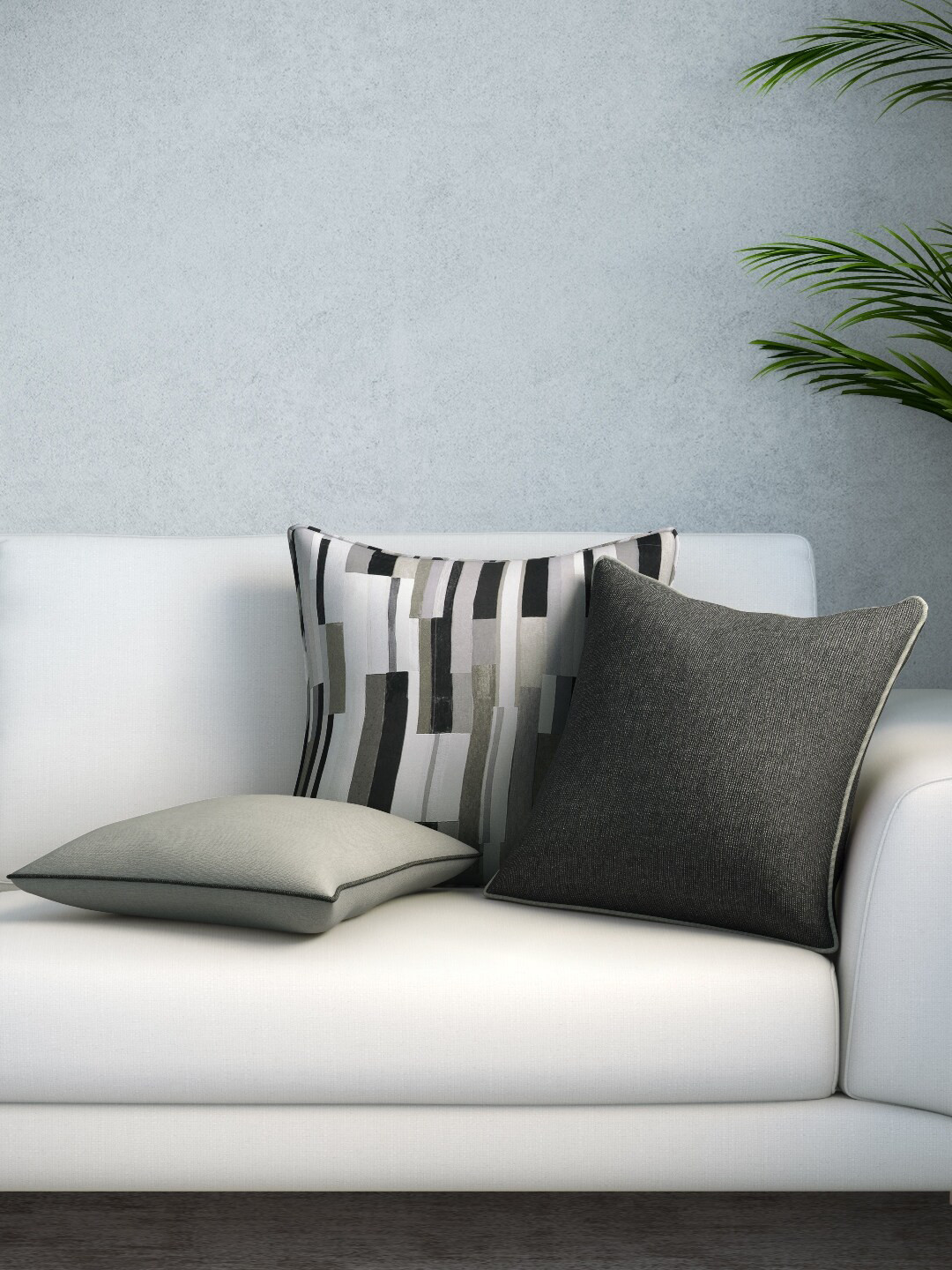 

DDecor Grey & White Set of 3 Geometric Square Cushion Covers