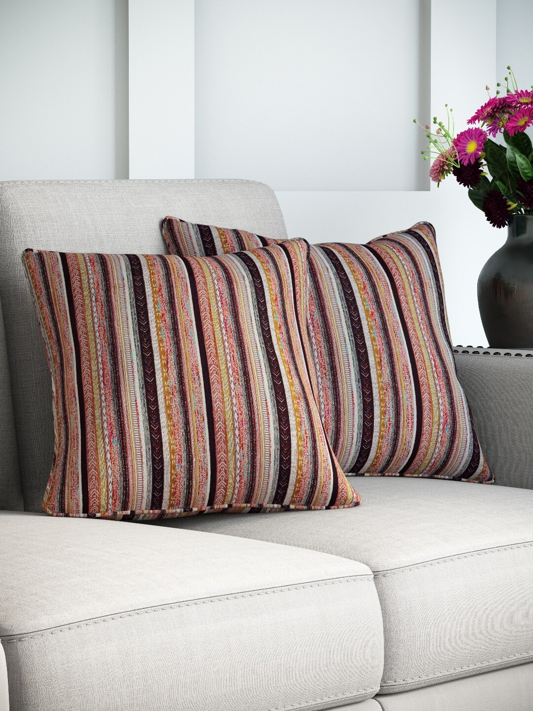 DDecor Pink Set of 2 Striped Square Linen Cushion Covers