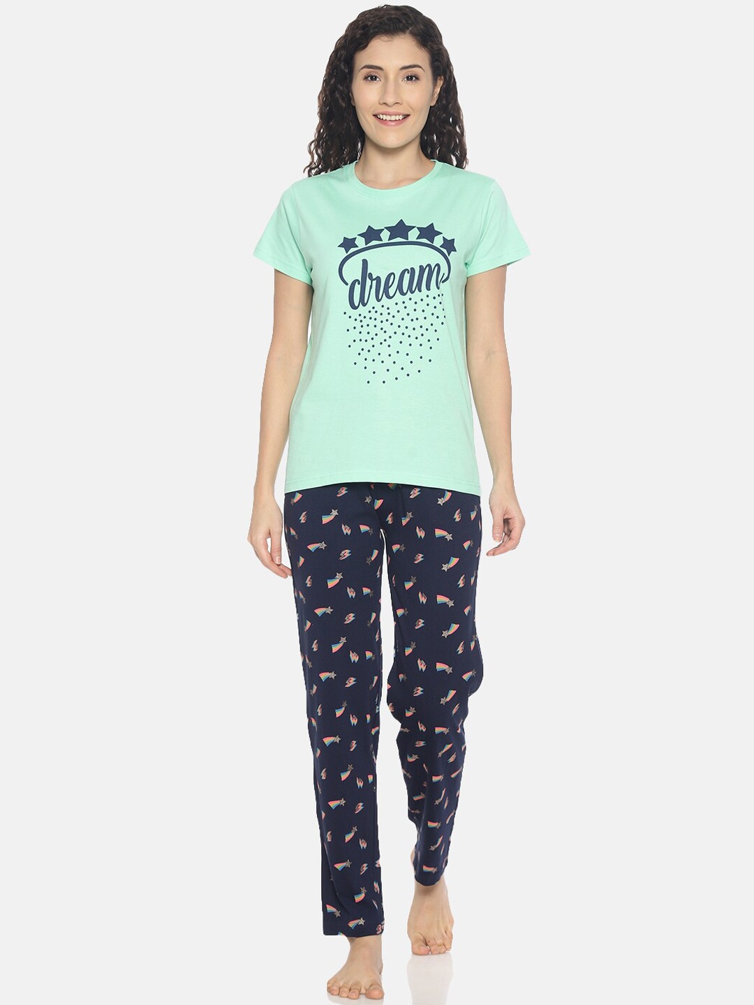 

Kryptic Women Green & Navy Blue Printed Night Suit KRWS20PS7C