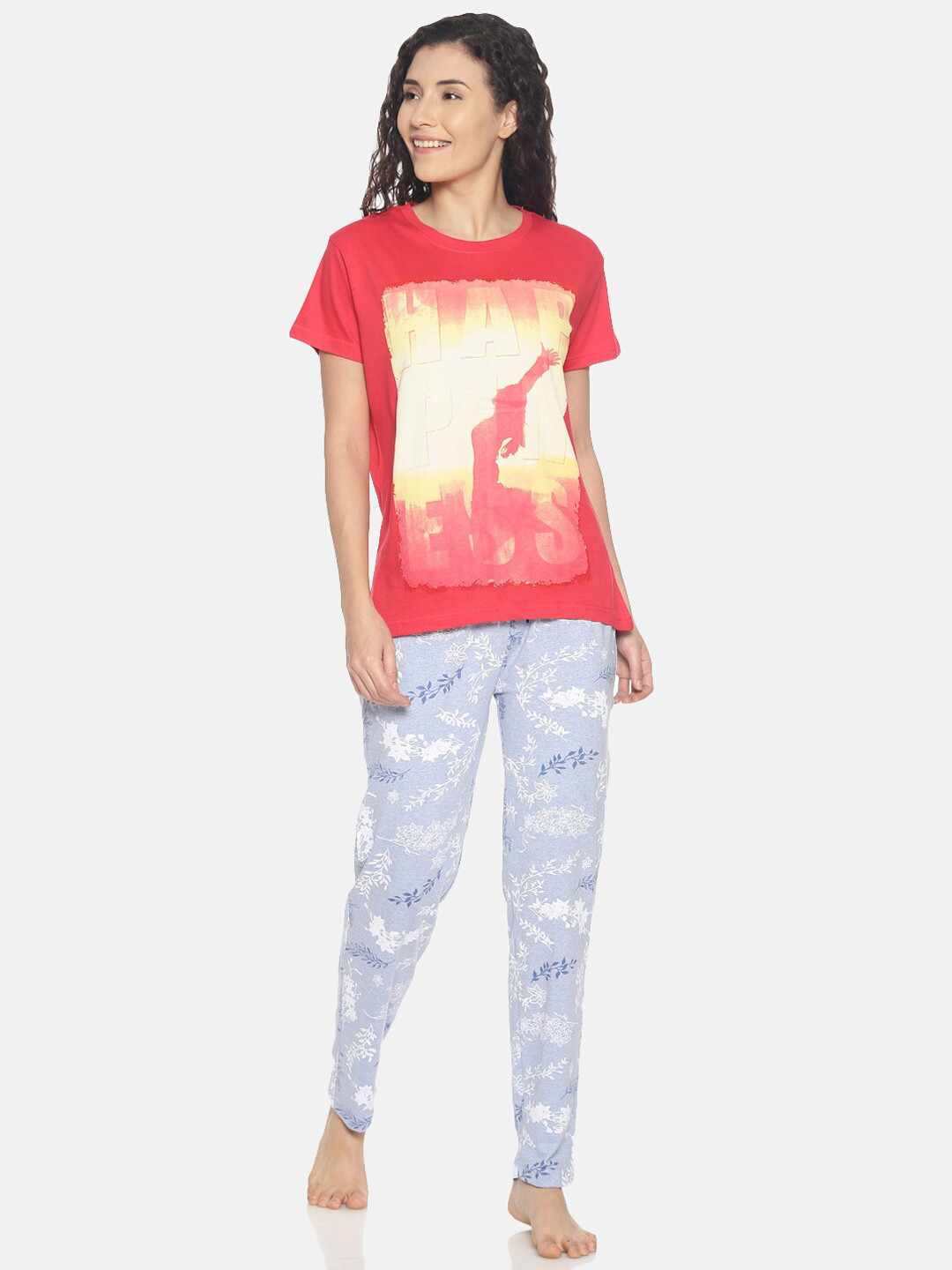 

Kryptic Women Red & Blue Printed Night suit