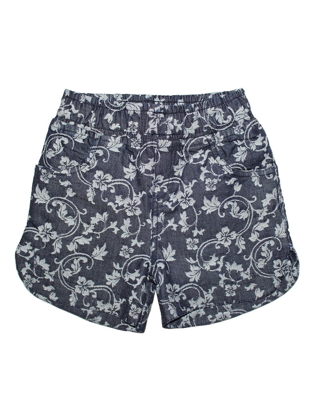 

KiddoPanti Girls Blue & Off-White Floral Printed Regular Fit Denim Shorts