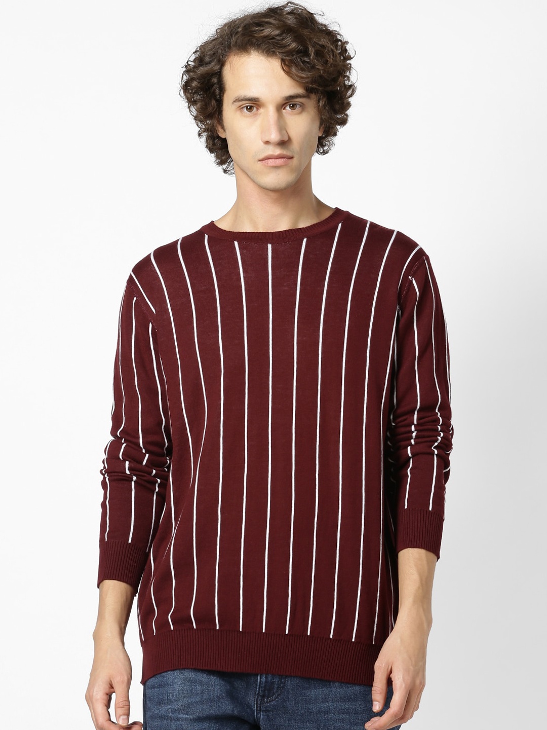 

Celio Men Maroon Striped Sweatshirt