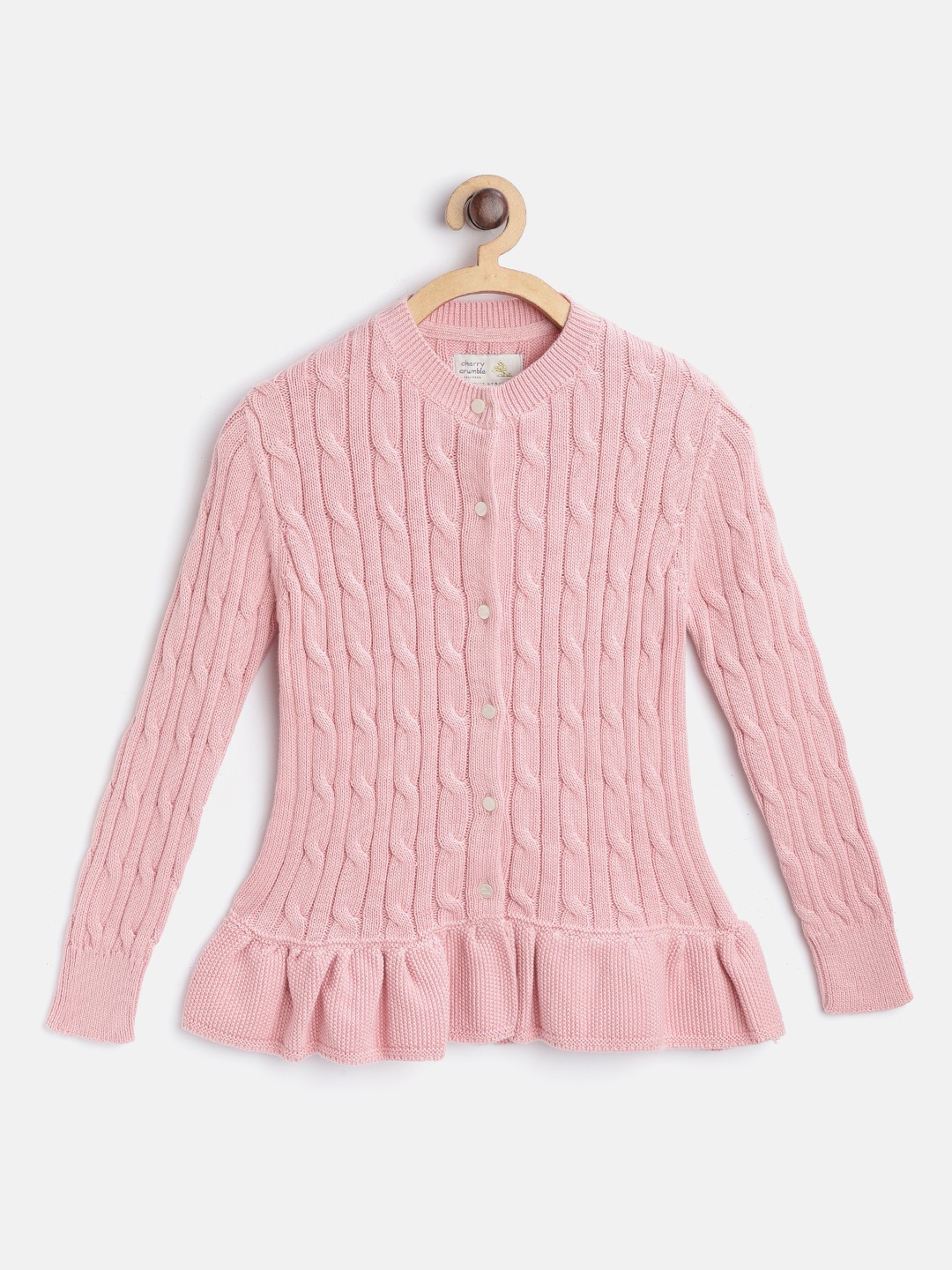 

Cherry Crumble Girls Pink Cable Knit Cardigan