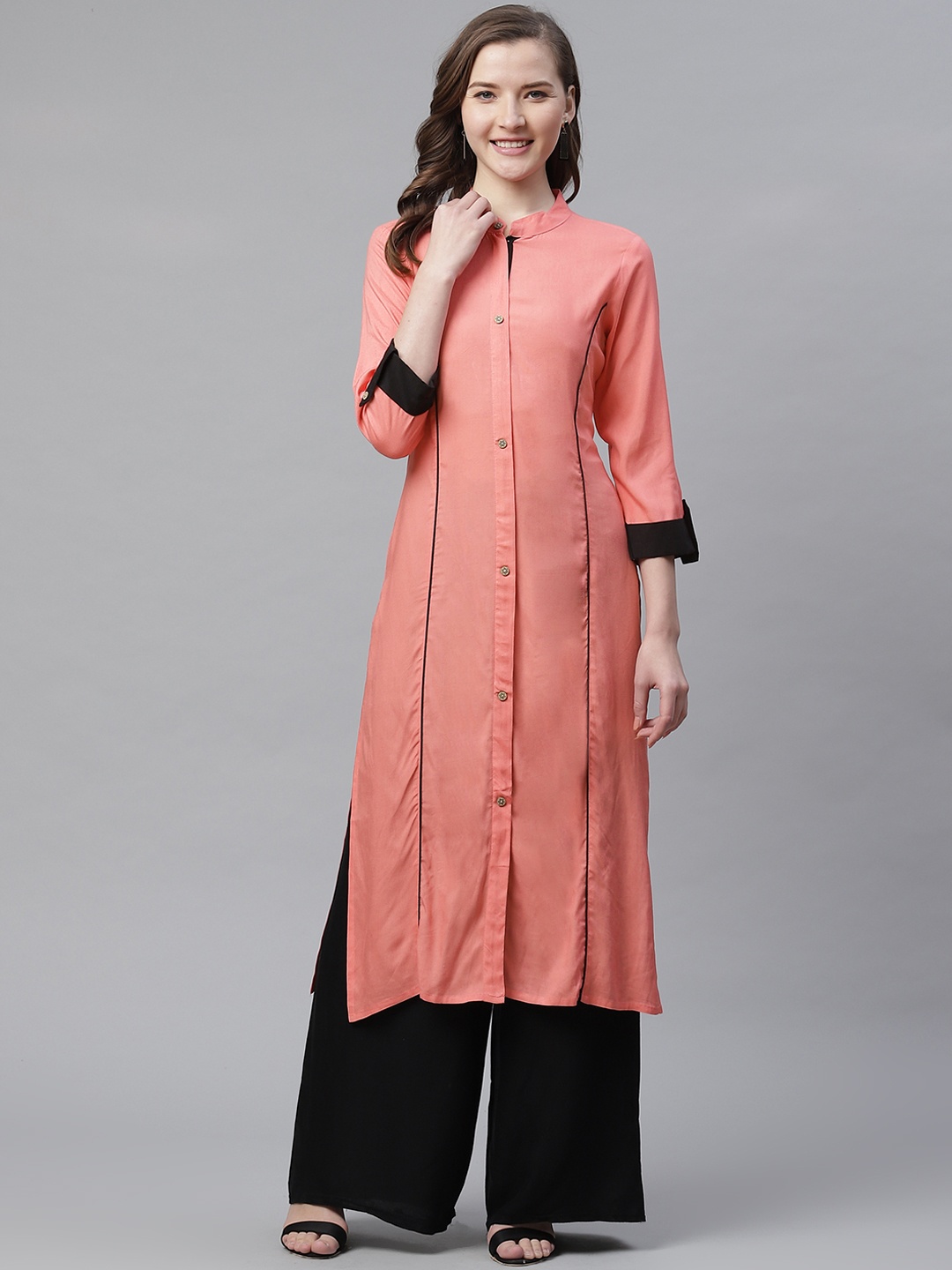 

Aprique FAB Women Coral Pink Solid Straight Kurta