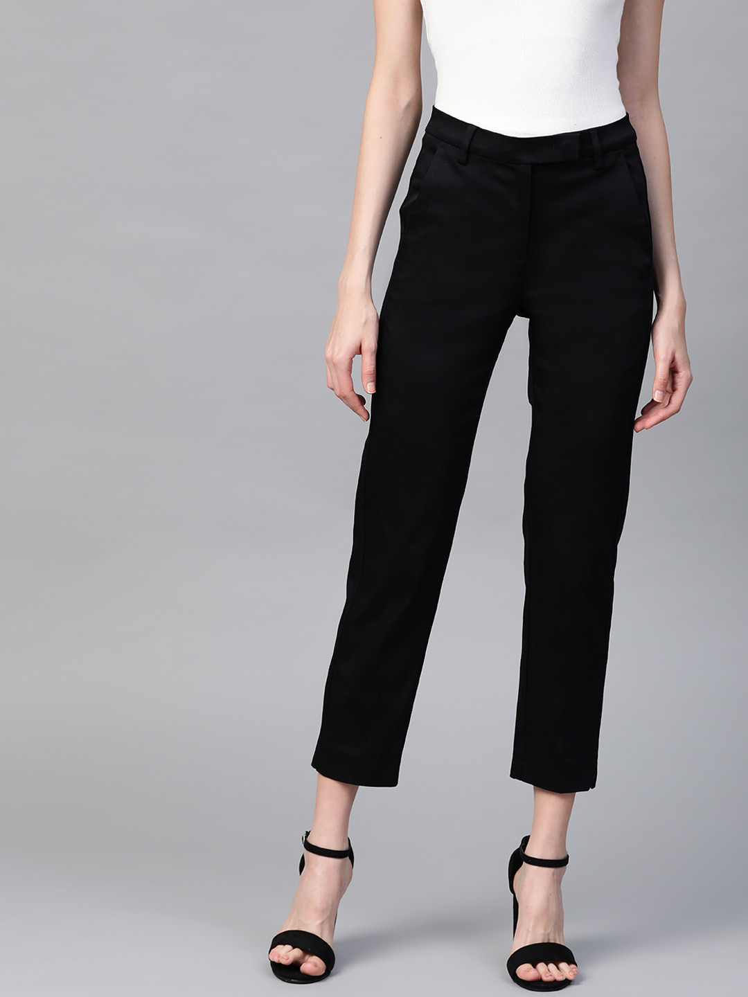 

Marks & Spencer Women Black Slim Fit Solid Cropped Formal Trousers