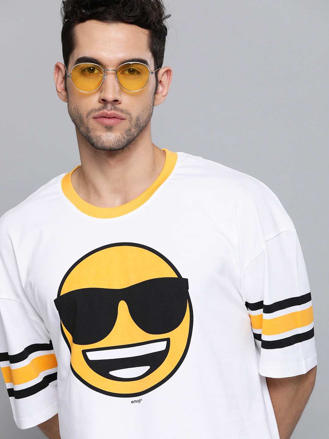 

Kook N Keech Emoji Men White & Yellow Printed Round Neck Pure Cotton T-shirt