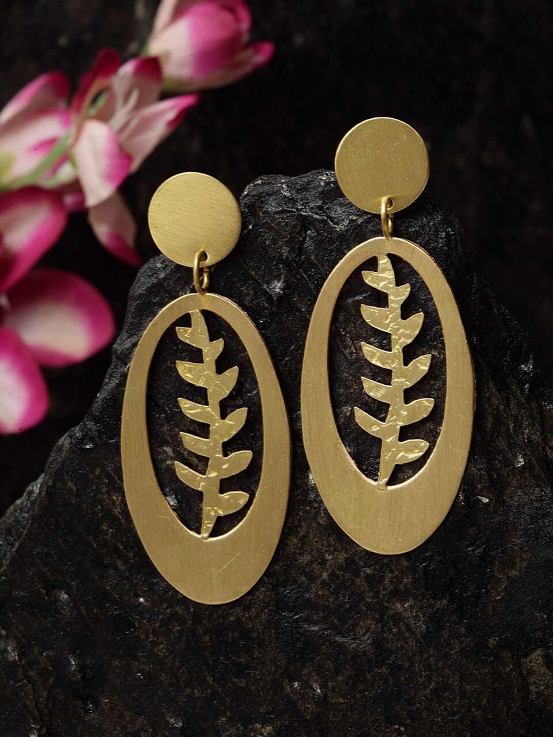 

Madame Gold-Plated Handcrafted Oval Drop Earrings