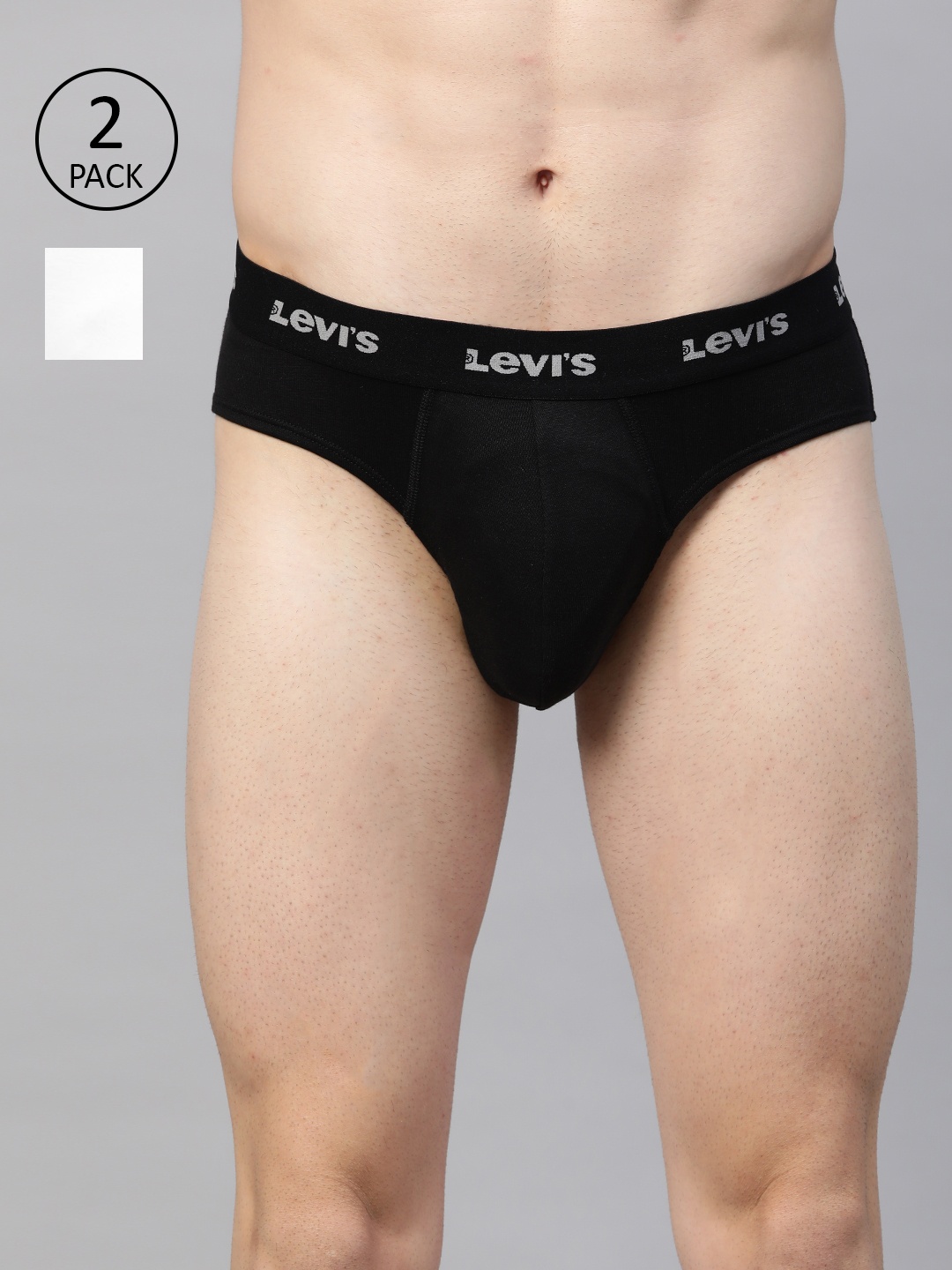 

Levis Men Pack of Two Pure Cotton Solid Basic Briefs 002-BRIEF-WHT/BLK-P2, Black