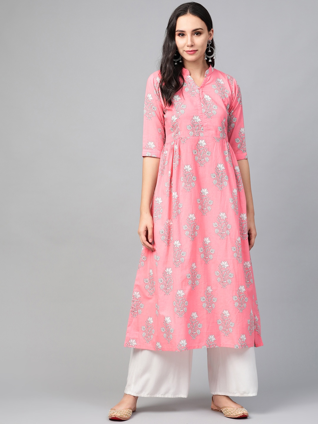 

See Designs Women Pink & Off-White Printed A-Line Kurta