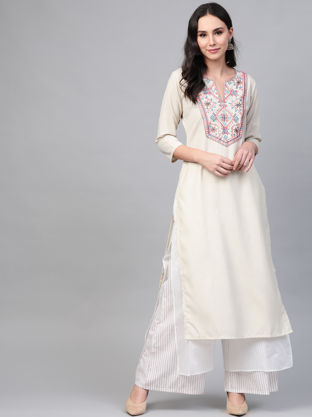 

See Designs Women Off-White Yoke Design Straight Kurta