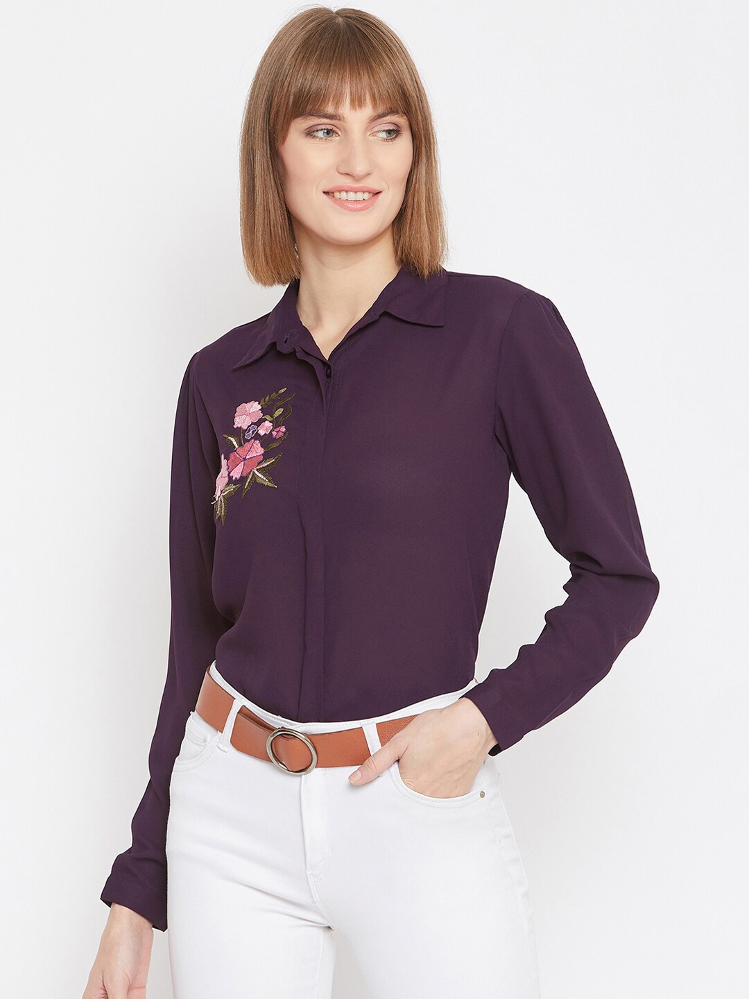 

PURYS Women Purple Manhattan Regular Fit Solid Casual Shirt