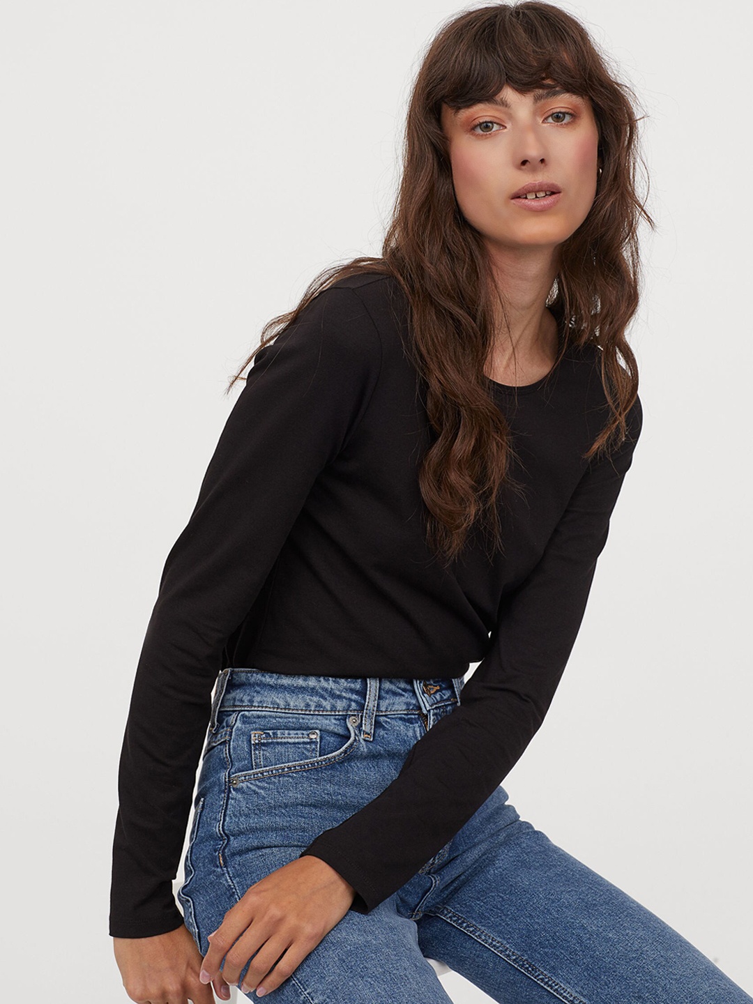 

H&M Women Black Solid Long-Sleeved Jersey Top