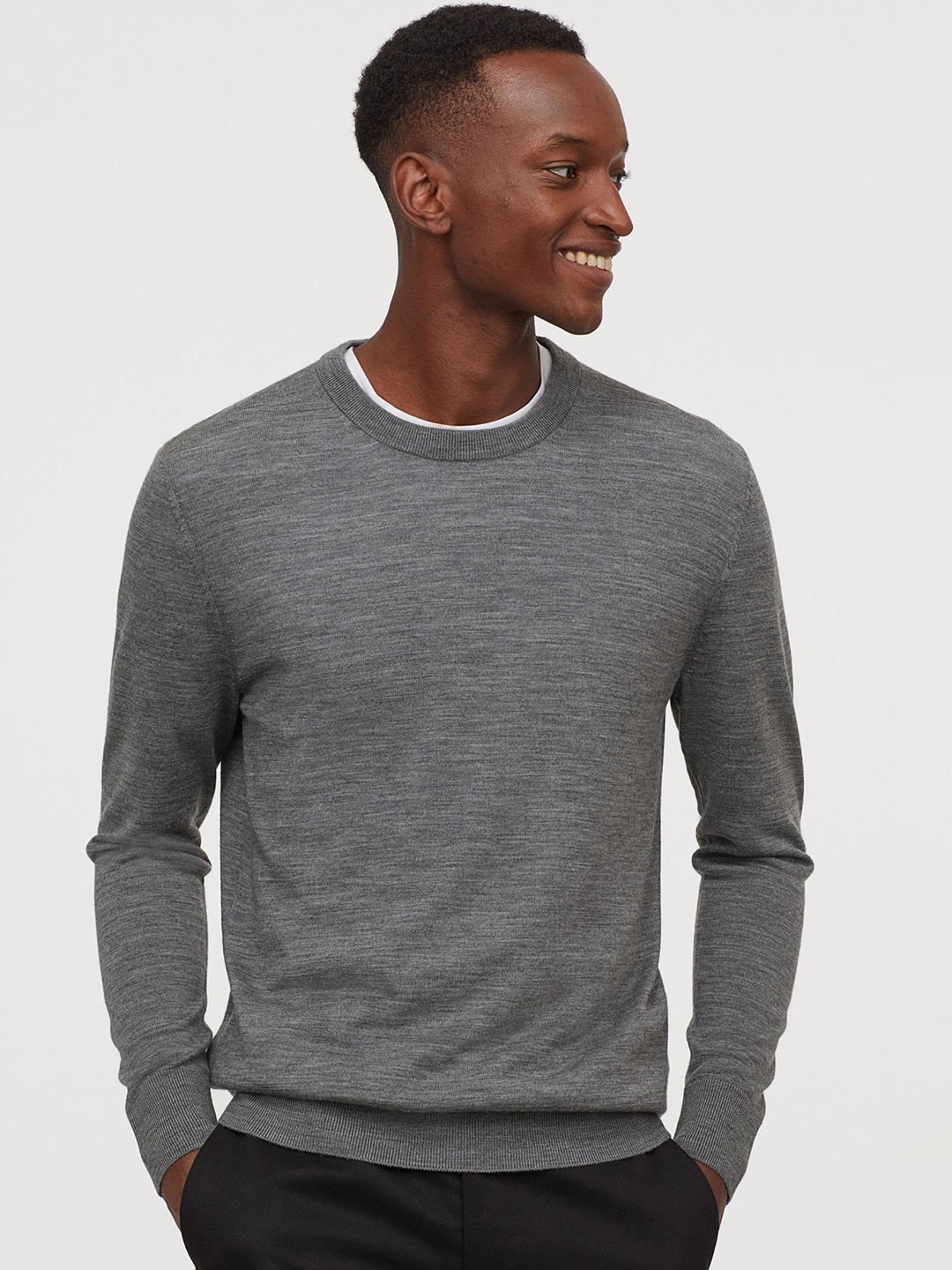 

H&M Men Grey Merino Wool Jumper Slim Fit