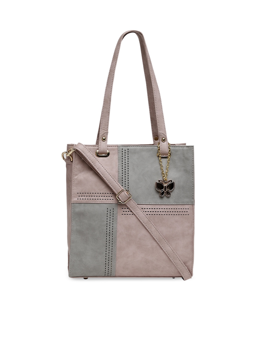 

Butterflies Peach-Coloured & Grey Colourblocked Shoulder Bag