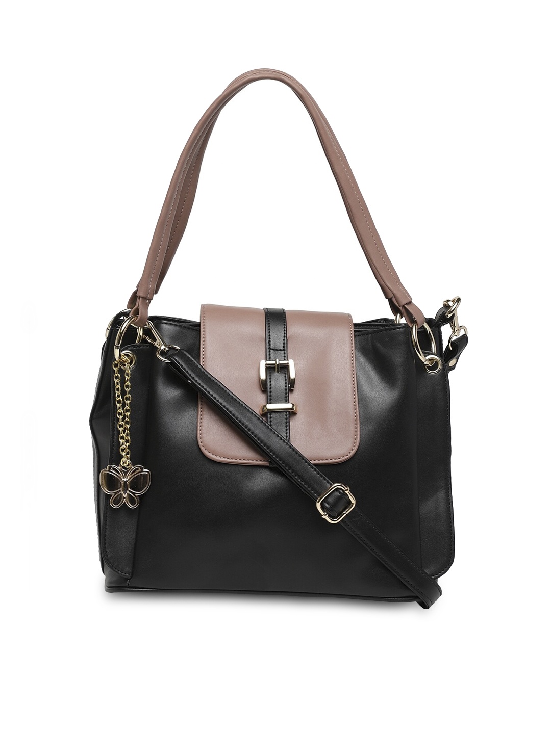 

Butterflies Black & Pink Colourblocked Shoulder Bag