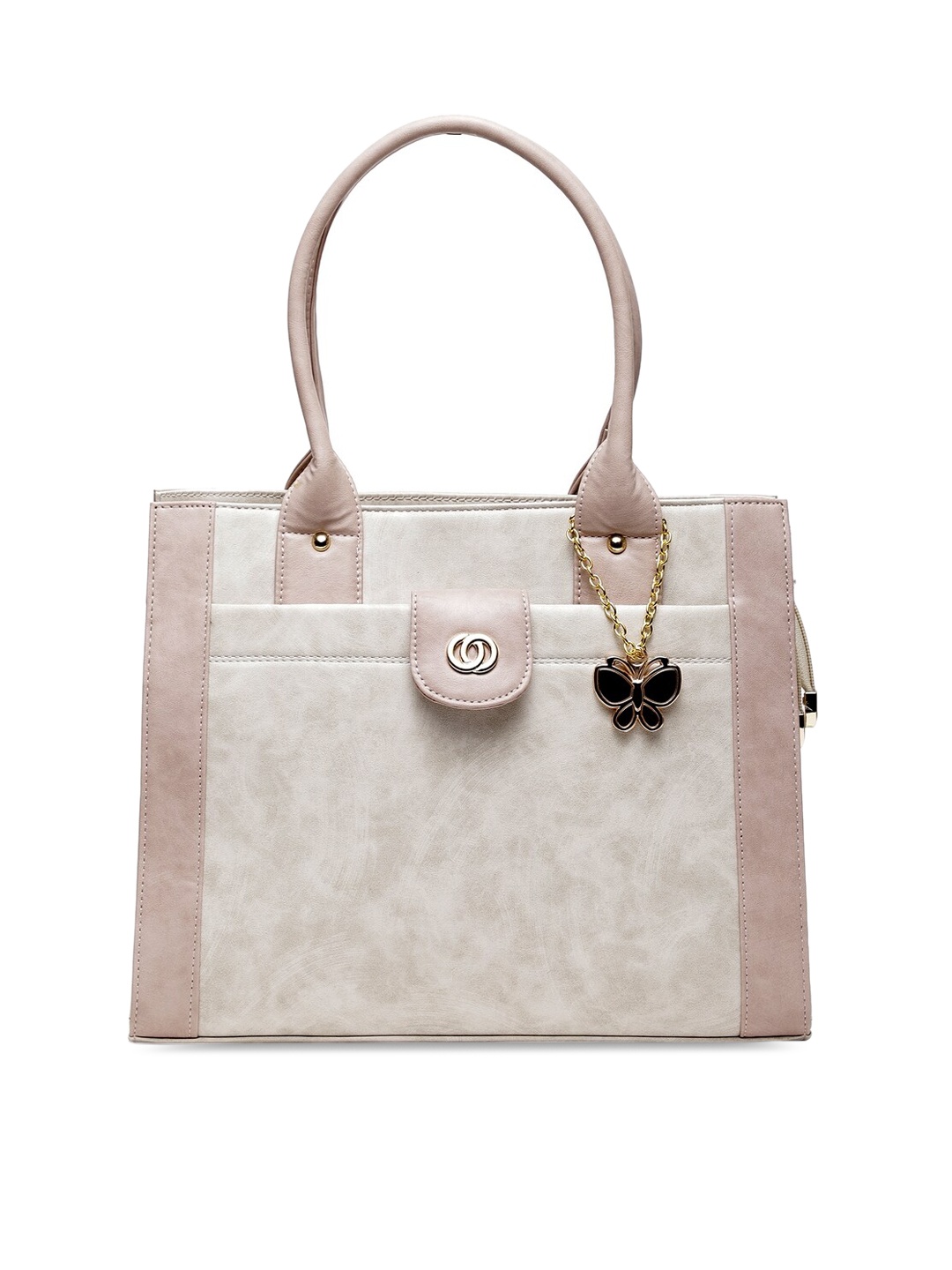 

Butterflies Cream-Coloured & Peach-Coloured Colourblocked Handheld Bag