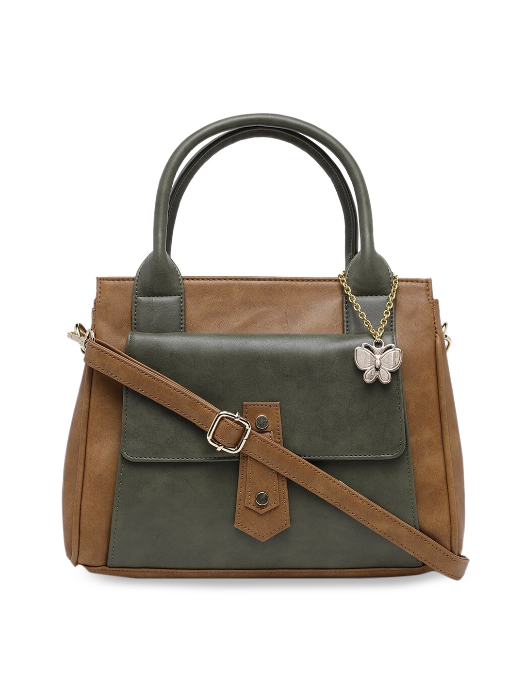 

Butterflies Tan Brown & Olive Green Colourblocked Shoulder Bag