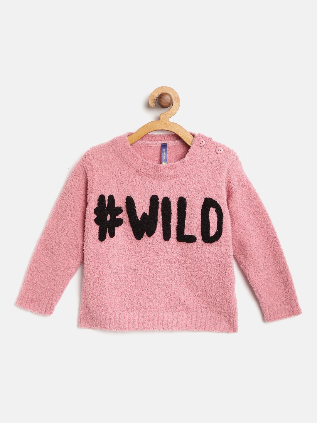 

YK Girls Pink & Black Typography Patterned Pullover Sweater