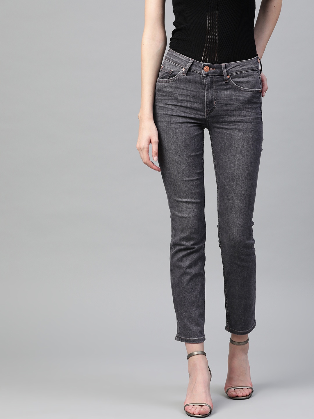 

Marks & Spencer Women Charcoal Grey Slim Fit Mid-Rise Clean Look Stretchable Jeans