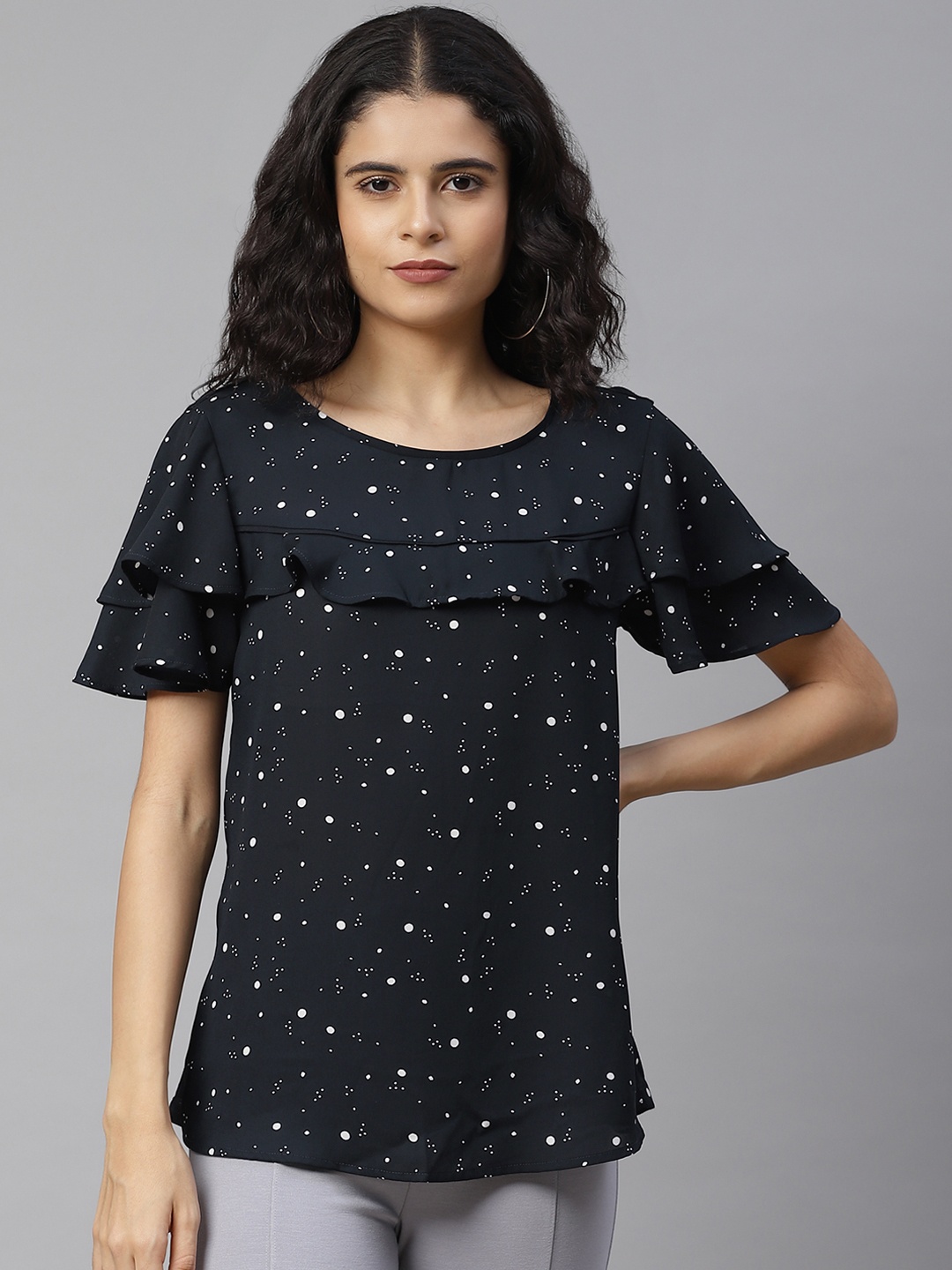 

Marks & Spencer Women Navy Blue & White Printed Top