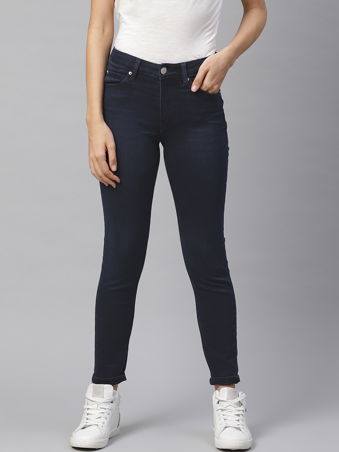 

Marks & Spencer Women Navy Blue The Ivy Skinny Fit Mid-Rise Clean Look Stretchable Jeans