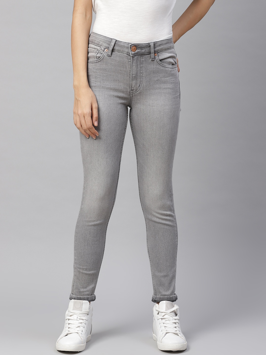 

Marks & Spencer Women Grey The Ivy Skinny Fit Mid-Rise Clean Look Stretchable Jeans