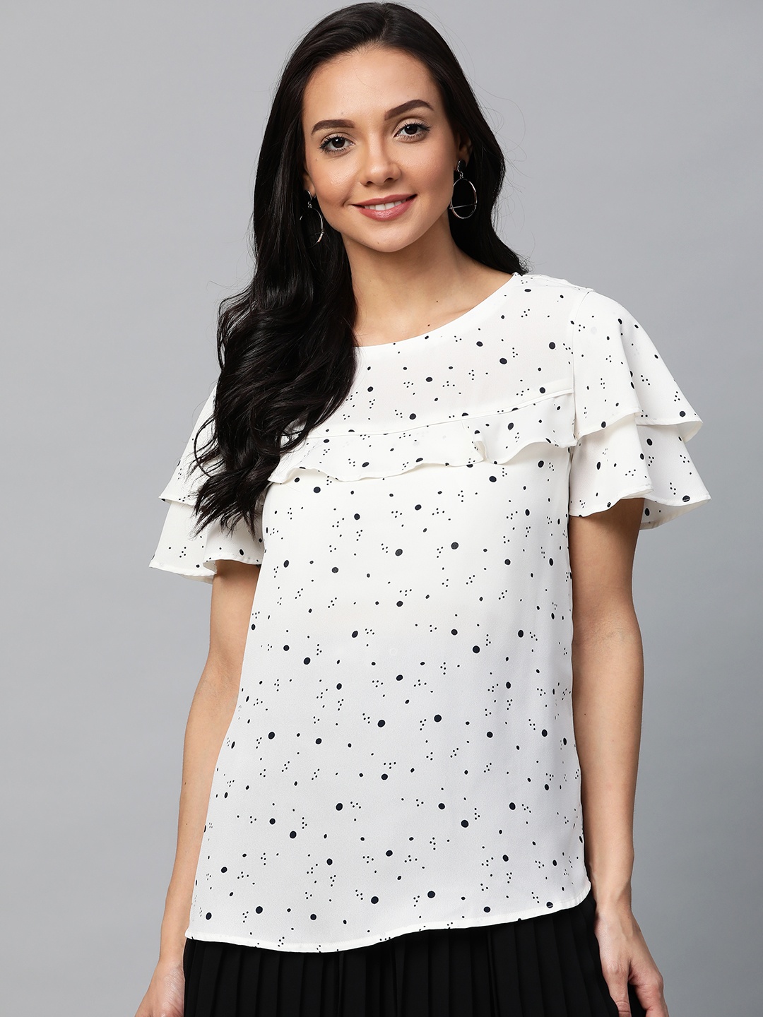 

Marks & Spencer Women Off-White & Black Printed Top
