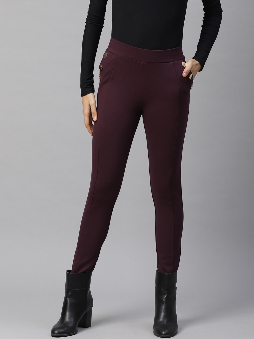 

Marks & Spencer Women Aubergine Solid Treggings, Purple